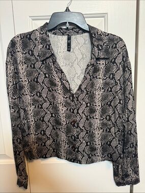 Zara Black and Cream Snake Print Button-Front Blouse Jacket